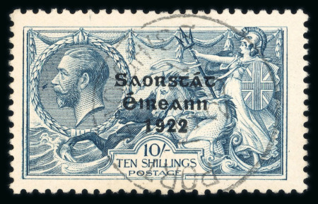 Stamp of Ireland » 1922-23 Thom Three-Line Overprints (T47-T61) 10s dull grey-blue, attractive balance study neatly