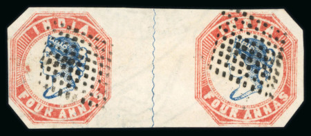 Stamp of India » 1854 Lithographs 1854 2nd printing 4a blue and red used pair