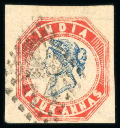 Stamp of India » 1854 Lithographs 1854 4a bright blue and bright red third printing, head die IIIA, frame die I, used