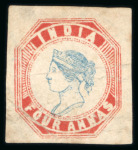 Stamp of India » 1854 Lithographs 1854 4a bright blue and bright red fifth printing, head die II, frame die I, good to large margins, unused