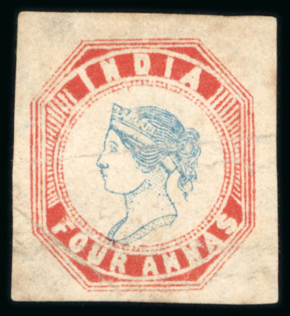 Stamp of India » 1854 Lithographs 1854 4a bright blue and bright red fifth printing, head die II, frame die I, good to large margins, unused