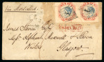 Stamp of India » 1854 Lithographs 1854 4a deep blue and red fifth printing, head die II, frame die I, pair on cover sent to Scotland