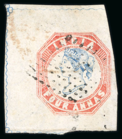 Stamp of India » 1854 Lithographs 1854 4a First printing in hair showing the printing from the worn Head Die I, frame Die I showing separating wavy line on three sides