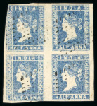 Stamp of India » 1854 Lithographs 1854 1/2a die I pale blue (SG3) used block of four,