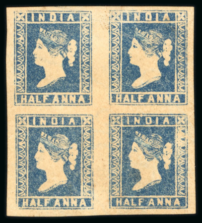 Stamp of India » 1854 Lithographs 1854 1/2a die II blue (SG6) unused block of four, position