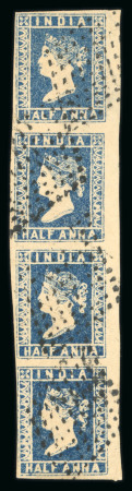 Stamp of India » 1854 Lithographs 1854 1/2a die I blue (SG2) used vertical strip of four,