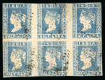 Stamp of India » 1854 Lithographs 1854 1/2a die I pale blue (SG3) used block of six top