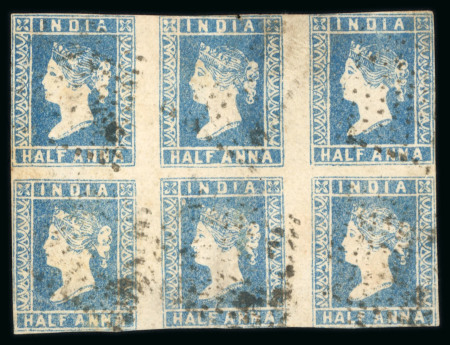 Stamp of India » 1854 Lithographs 1854 1/2a die I pale blue (SG3) used block of six top