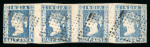 Stamp of India » 1854 Lithographs 1854 1/2a die II Blue (SG6)  used strip of four, slight