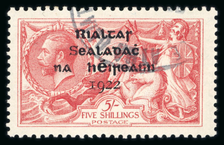 Stamp of Ireland » 1922 (Jul-Nov) Thom Overprints (T25-T41) 5s pale rose red, used, showing retouched '5' plate
