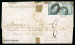 Stamp of Mauritius » 1859 Lapirot Issue » Worn Impressions (SG 39) Mauritius 1859 entire Lapirot 2d pair on entire to Paris