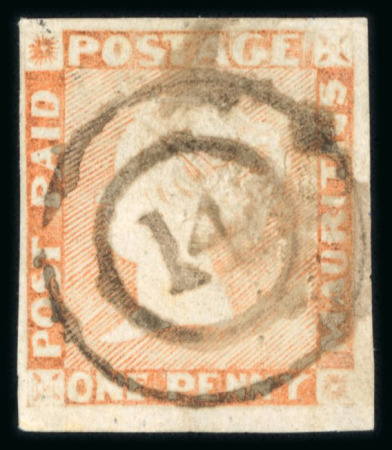 Stamp of Mauritius » 1848-59 Post Paid Issue » Worn Impressions (SG 16-22) 1d red on grey, worn Impression, four margins used