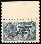 Stamp of Ireland » 1935 Re-Engraved Overprints (T75-T77) 10s indigo, mint nh, top sheet marginal single, showing almost missing accent, overall gum toning, scarce (Hib.€975)