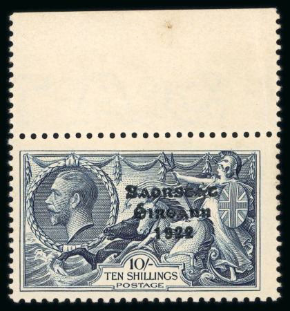 Stamp of Ireland » 1935 Re-Engraved Overprints (T75-T77) 10s indigo, mint nh, top sheet marginal single, showing almost missing accent, overall gum toning, scarce (Hib.€975)