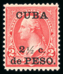 Stamp of Cuba » US Administration 1899 2 1/2c. de Peso on 2c Washington from the special printing in March 1900 for display at Paris and Pan-American Exposition