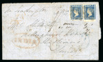 Stamp of India » 1854 Lithographs 1855 (Apr 6) entire from Simla to England with two 1854 1/2a die I