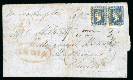 Stamp of India » 1854 Lithographs 1855 (Apr 6) entire from Simla to England with two 1854 1/2a die I
