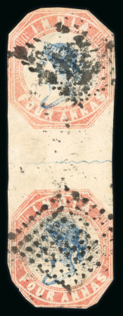 Stamp of India » 1854 Lithographs 1854 4a indigo and pale red, second printing, in vertical pair, used