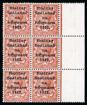 Stamp of Ireland » 1922 (Jul-Nov) Thom Overprints (T25-T41) 1 1/2d red-brown, mint nh right sheet marginal block of six , one showing PENCF corrected variety
