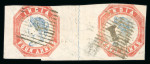 Stamp of India » 1854 Lithographs 1854 4a blue and deep red, second printing, in horiz. used pair