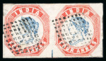 Stamp of India » 1854 Lithographs 1854 4a blue and red, fourth printing, in used horiz. pair, cut-square with good even margins