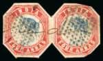 Stamp of India » 1854 Lithographs 1854 4a blue and red, fourth printing, in horiz. used pair, cut-to-shape