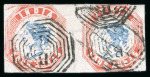Stamp of India » 1854 Lithographs 1854 4a blue and rose-red, fifth printing, in used horiz. pair, cut square