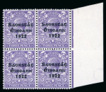 Stamp of Ireland » 1922-23 Thom Three-Line Overprints (T47-T61) 3d bluish violet, mint nh right sheet marginal block of four, one showing missing accent variety, fresh, very fine and scarce (Hib.€339+)