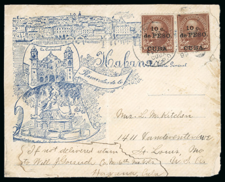 Stamp of Cuba » US Administration Cuba 1899 10c de Peso on 10c variety CUBA at base on envelope front