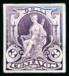Stamp of Cuba Cuba US Military Rule 1899 3c purple ornaments removed imperf proof