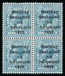 Stamp of Ireland » 1922 (Jul-Nov) Thom Overprints (T25-T41) 10d turquoise-blue, mint nh block of four, showing broken frame line plate error in position 9/1, fresh, fine and scarce (Hib. €600+)