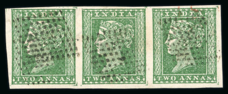 Stamp of India » 1854 Lithographs 1854 2a green used strip of three, good to large margins,