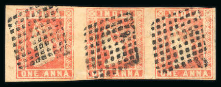 Stamp of India » 1854 Lithographs 1854 1a red used strip of three, close to large margins