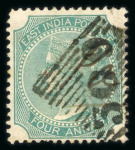 Stamp of India » Used Abroad » Muscat 1866-78 4a blue-green die II (S.G. 71) used with "309" numeral of Muscat