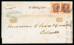 Stamp of India » 1854 Lithographs 1856 (Feb 9) wrapper from Bombay to Calcutta with two 1854 1d die I