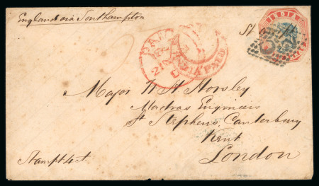 Stamp of India » 1854 Lithographs 1857 (Oct 13) envelope from Madras to England with 1854 4a fourth printing