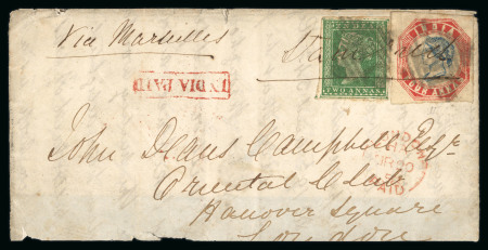 Stamp of India » 1854 Lithographs 1858 (Feb 12) part cover (most of front and top backflap) from Meerut to England with 1854 4a fourth printing and 2a