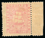 Stamp of British Guiana 1860-63 1c pale rose, mint, right sheet marginal single,