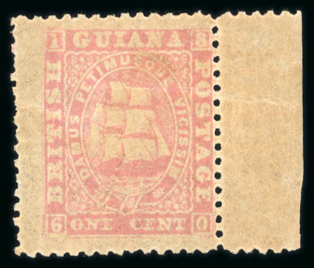 Stamp of British Guiana 1860-63 1c pale rose, mint, right sheet marginal single,