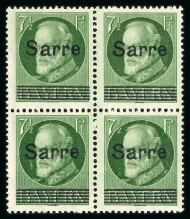 Stamp of Colonies françaises » Sarre 1920, timbre de Bavière surchargé Y&T n° 19 en bloc