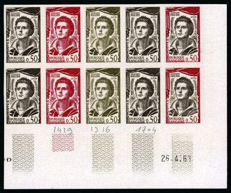 Stamp of France » Émissions à partir de 1900 1961, série Comédiens Y&T n° 1301-1305, chaque timbre