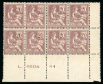 Stamp of France » Émissions à partir de 1900 1900, Mouchon Y&T n°113 20c brun-lilas en bloc de huit