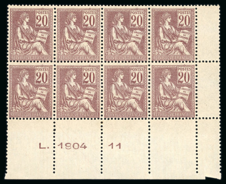 Stamp of France » Émissions à partir de 1900 1900, Mouchon Y&T n°113 20c brun-lilas en bloc de huit