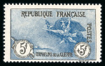 Stamp of France » Émissions à partir de 1900 1917, Orphelins Y&T n°155, 5f + 5f noir et bleu, neuf*,