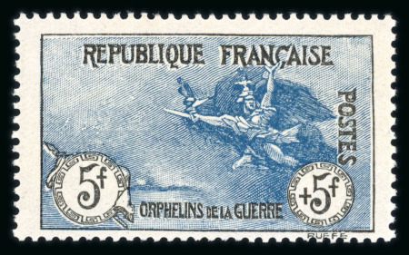 Stamp of France » Émissions à partir de 1900 1917, Orphelins Y&T n°155, 5f + 5f noir et bleu, neuf*,