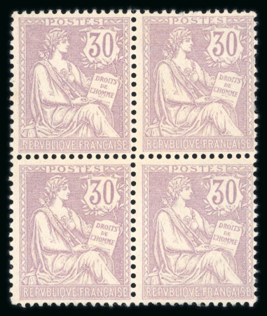Stamp of France » Émissions à partir de 1900 1902, Mouchon retouché Y&T n°128, 30c violet en bloc de quatre neuf