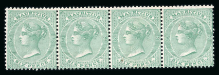 Stamp of Mauritius » 1860-72 De La Rue Issues (SG 46-72) 1863-72 6d blue-green mint strip of four, central stamps mint n.h.