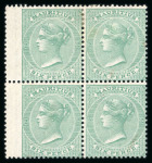 Stamp of Mauritius » 1860-72 De La Rue Issues (SG 46-72) 1863-72 6d blue-green left wing-marginal mint block of four