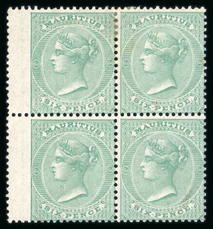 Stamp of Mauritius » 1860-72 De La Rue Issues (SG 46-72) 1863-72 6d blue-green left wing-marginal mint block of four