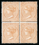 Stamp of Mauritius » 1860-72 De La Rue Issues (SG 46-72) 1860-63 1s buff unused block of four